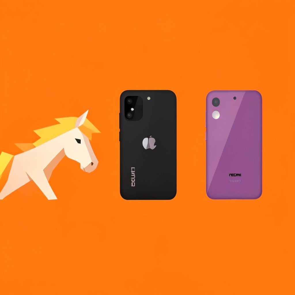 Flat vector illustration comparing three smartphones side by side in muted blue, gray, and orange tones