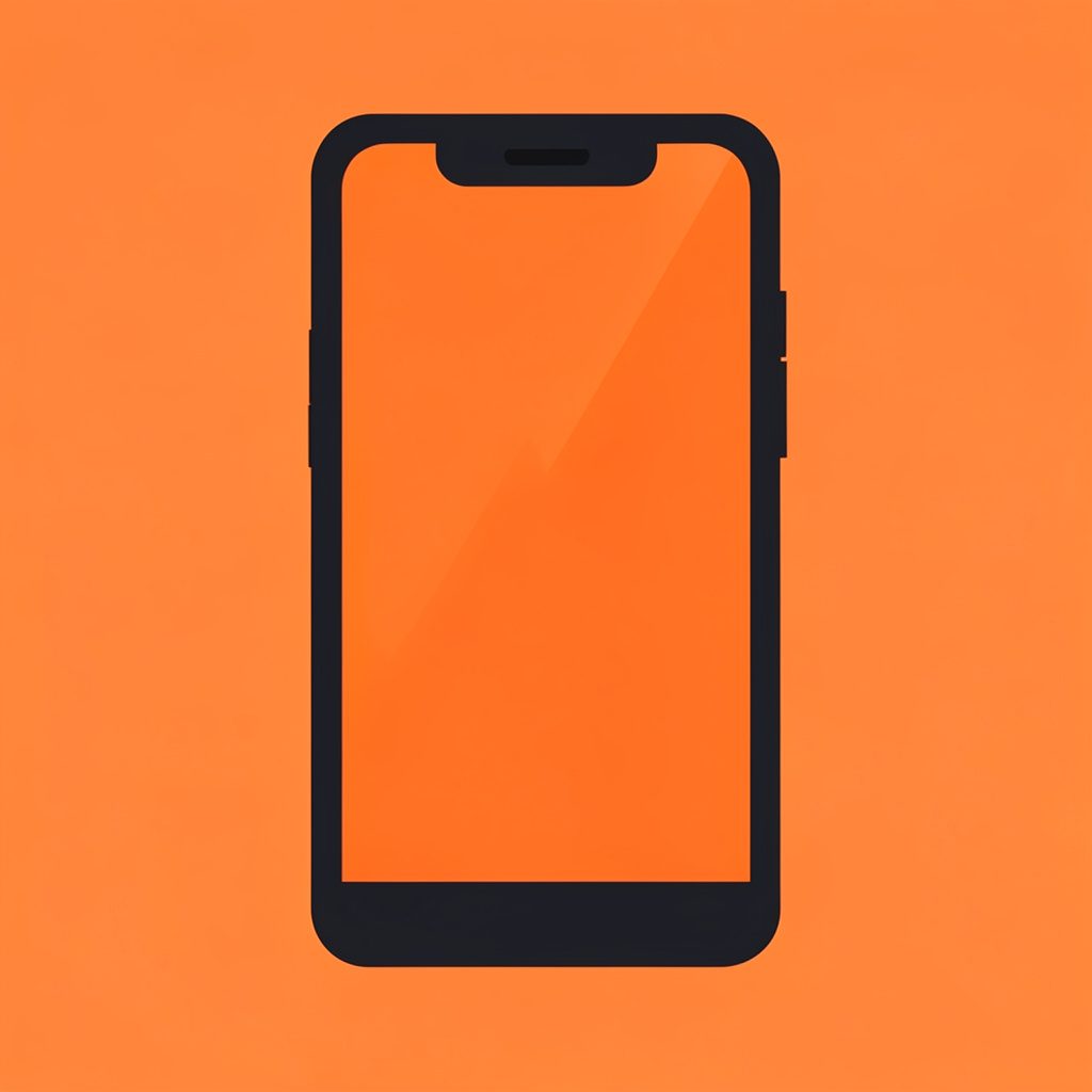 Flat vector illustration of a smartphone with a processor chip icon, in orange and dark tones, suggesting powerful hardware
